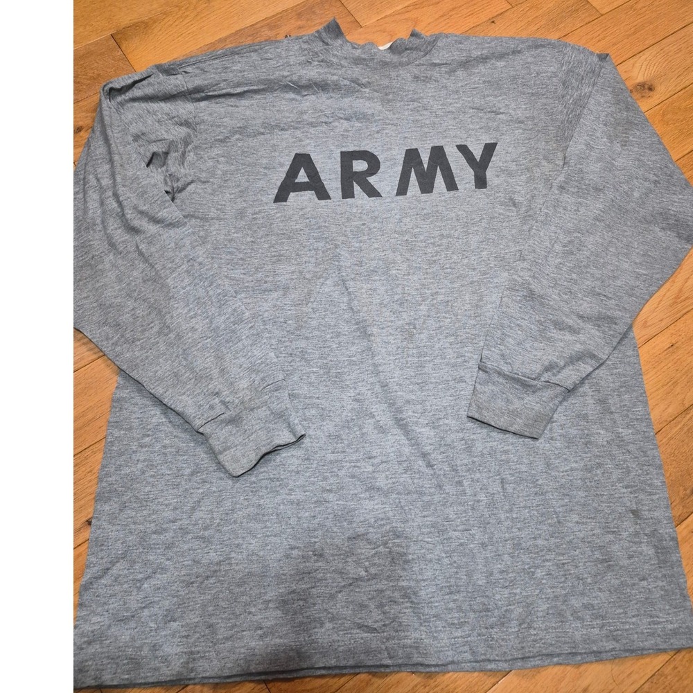 Vintage US Army Long Sleeve T-Shirt Gray Graphic Military Training Top Large